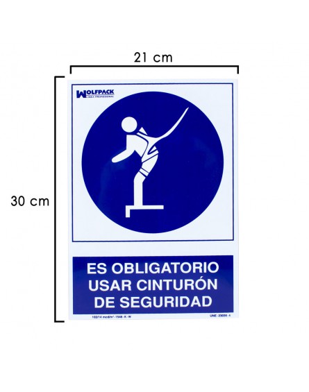 Cartel Uso Obligatorio Cinturon Seguridad 30x21 cm.
