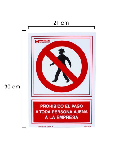 Cartel Prohibido el Paso Persona Ajena Empresa 30x21 cm.