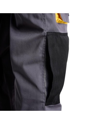 Pantalones Largos DeTrabajo, Multibolsillos, Resistentes, Rodilla Reforzada, Gris/Amarillo Talla 50/52 XL