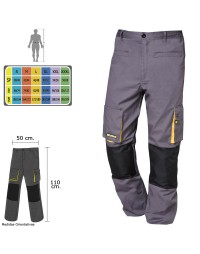 Pantalones Largos DeTrabajo, Multibolsillos, Resistentes, Rodilla Reforzada, Gris/Amarillo Talla 54/56 XXL