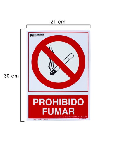 Cartel Prohibido Fumar 30x21 cm.