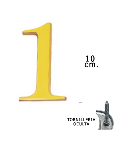 Numero Latón "1" 10 cm. con Tornilleria Oculta (Blister 1 Pieza)