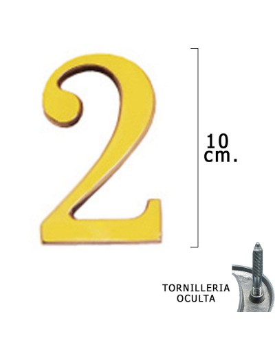 Numero Latón "2" 10 cm. con Tornilleria Oculta (Blister 1 Pieza)