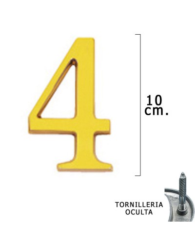 Numero Latón "4" 10 cm. con Tornilleria Oculta (Blister 1 Pieza)