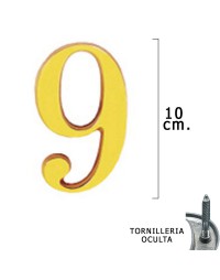 Numero Latón "9" 10 cm. con Tornilleria Oculta (Blister 1 Pieza)