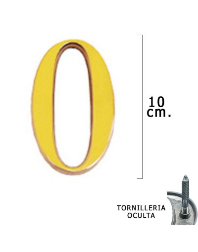 Numero Latón "0" 10 cm. con Tornilleria Oculta (Blister 1 Pieza)