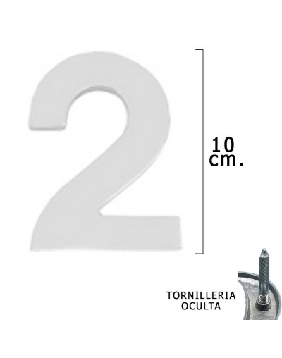 Numero Metal "2" Plateado Mate 10 cm. con Tornilleria Oculta (Blister 1 Pieza)