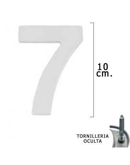 Numero Metal "7" Plateado Mate 10 cm. con Tornilleria Oculta (Blister 1 Pieza)