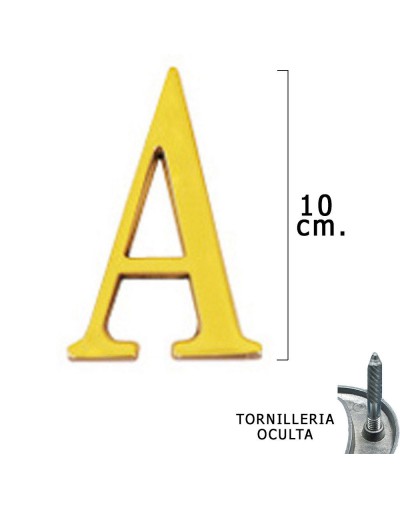 Letra Latón "A" 10 cm. con Tornilleria Oculta (Blister 1 Pieza)