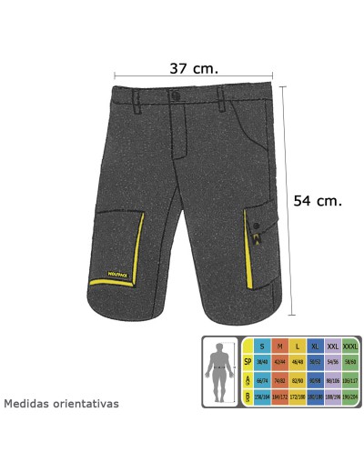 Pantalones Cortos DeTrabajo, Multibolsillos, Resistentes, Gris/Amarillo Talla 38/40 S