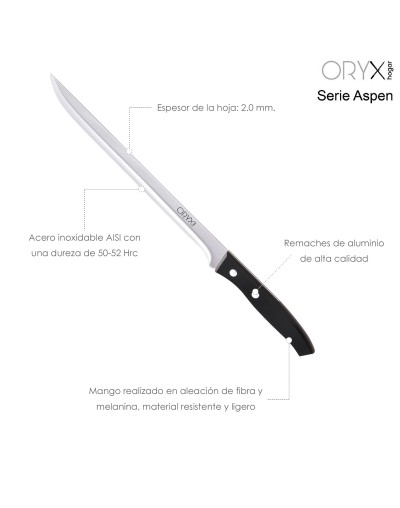Cuchillo Aspen Jamonero Hoja Acero Inoxidable 25 cm. Negro