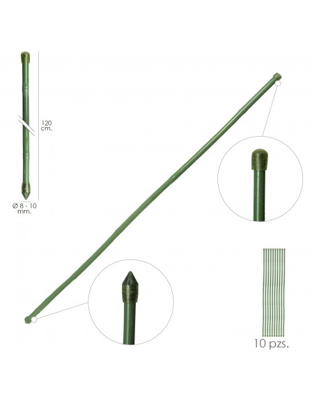 Tutor Varilla Bambú Plastificado Ø  8  - 10 mm. x   120 cm. (Paquete 10 Unidades)