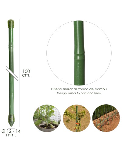Tutor Varilla Bambú Plastificado Ø 12  - 14 mm. x   150 cm. (Paquete 10 Unidades)
