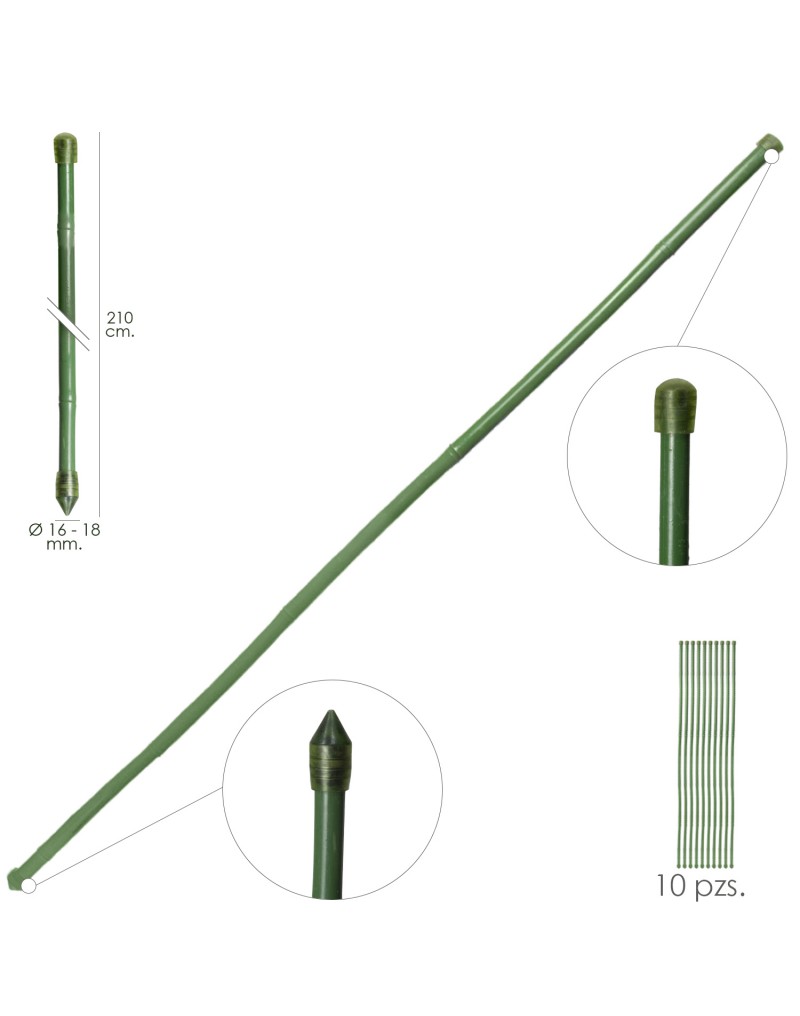 Tutor Varilla Bambú Plastificado Ø 16  - 18 mm. x   210 cm. (Paquete 10 Unidades)