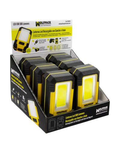 Linterna LED Profesional Compacta Engomada Bateria Recargable 500 Lumenes Con Función Powerbank, Iman, Soporte y Gancho
