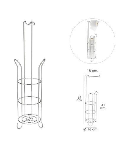 Portarrollos Papel Higienico Vertical Para Baño, Rollos De Reserva, Ø 15 x 65 cm.