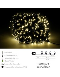 Guirnalda Luces Navidad 1000 Leds Color Blanco Calido. Luz Navidad Interiores y Exteriores Ip44