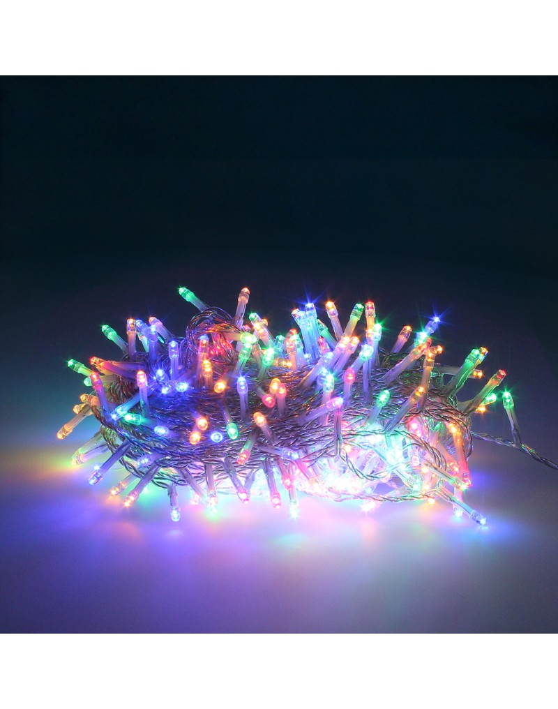 Guirnalda Luces Navidad 300 Leds Color Multicolor. Luz Navidad Interiores y Exteriores Ip44. Cable Transparente.
