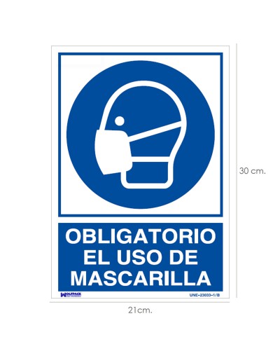 Cartel Obligatorio el Uso de Mascarilla 30x21 cm.