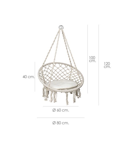 Silla / Balancin Colgante En Algodon Beige Con Cojin Incluido. Ideal Para Jardines, Terrazas, Balcones