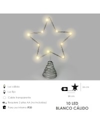 Guirnalda Adorno Luces Navidad Estrella Arbol Navidad Luz Blanco Calido 10 Leds. Uso Interno Protección IP20. 2 Baterias AA