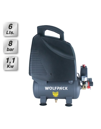 Compresor Aire Wolfpack 6 Litros / 8 Bares / 1,1 Kw - 1,5 HP  Sin Aceite