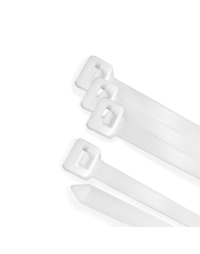 Brida Nylon 100%. Color Blanco / Natural 4,5 x 200 mm. 100 Piezas. Abrazadera Plastico, Organizador Cables, Alta Resistencia